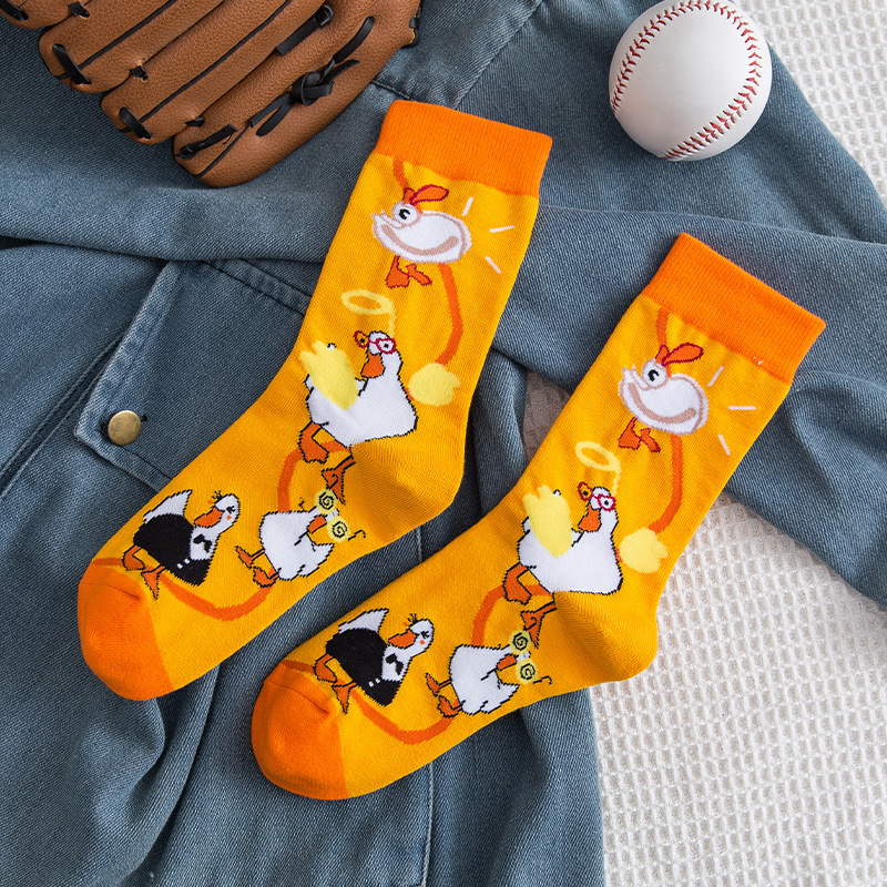 Cute Voyage Full Duck Personality Tamping Socks Cartoon Doodle Couple Socks Jacquard Crew Men Women Socks